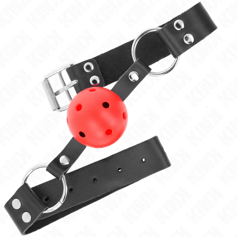 Kink - Breathable Ball 4 Cm Gag With Double Rivet Red 62.5 X 2.5 Cm Adjustable 42-58 Cm