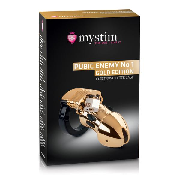 Mystim - Pubic Enemy No 1 Cock Cage Gold Edition - Klietka Na Penis