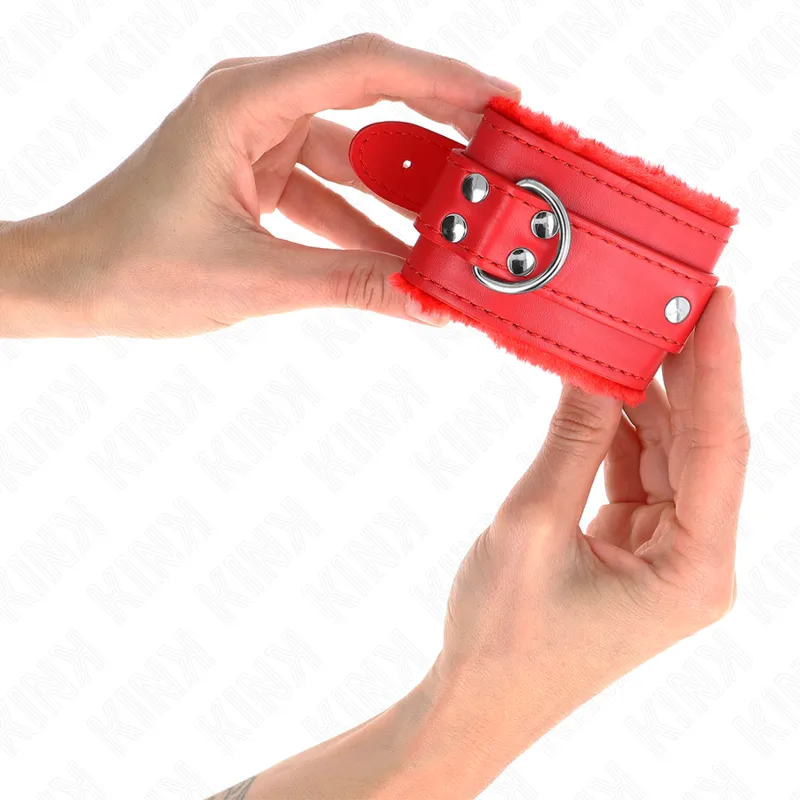 Kink - Fur Lined Wrist Restraints Red With Red Belt Adjustable 17-29 Cm X 6 Cm 3