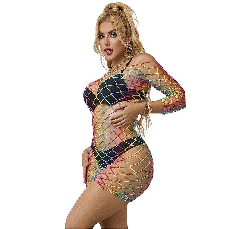 Subblime - 952426 rainbow long sleeve fishnet bodystocking one size