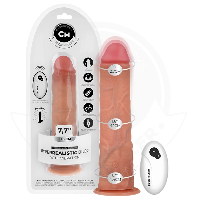Cock miller - realistic dildo with suction cup and remote control vibration 19.5 cm