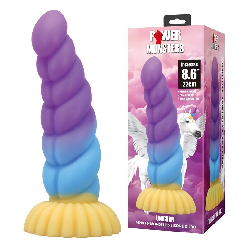 Power monsters - unicorn tricolor fantasy silicone dildo 22 cm Ø 5 cm 7