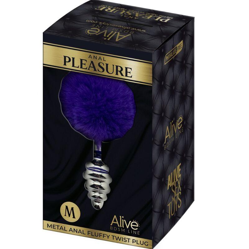 Alive - Anal Pleasure Plug Spiral Metal Fluffy Dark Violet Size M