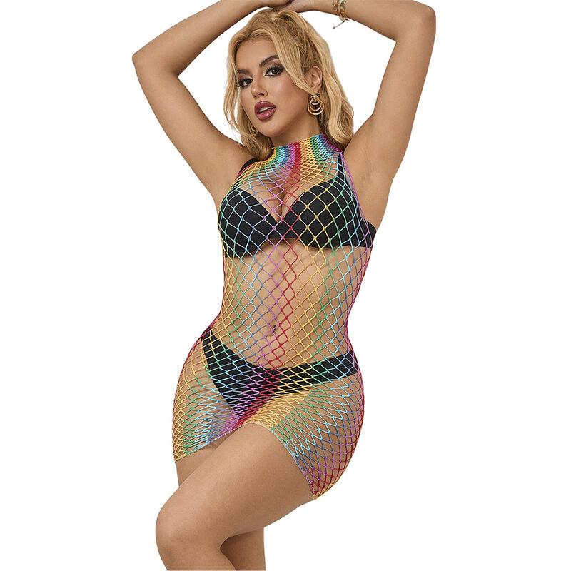 Subblime - 952433 rainbow high neck sleeveless fishnet bodystocking one size 5