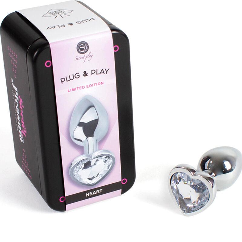 Secret Play - Metal Butt Plug Clear Crystal Heart Small Size 7 Cm - Análny Kolík