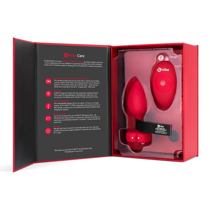B-Vibe - Vibrating Heart Plug M/L Red 4