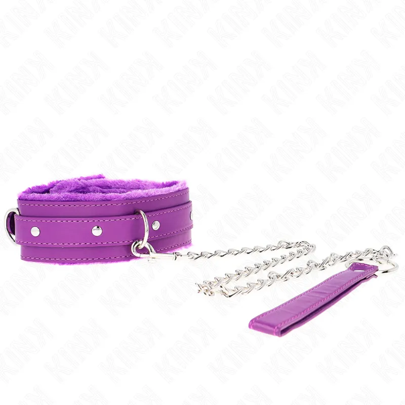 Kink - Collar With Leash 65 Cm With Restrictions Purple 36-42 Cm X 5.5 Cm