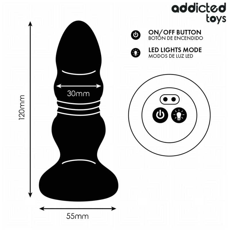Addicted toys - rotating vibrating anal plug, led light remote control 4