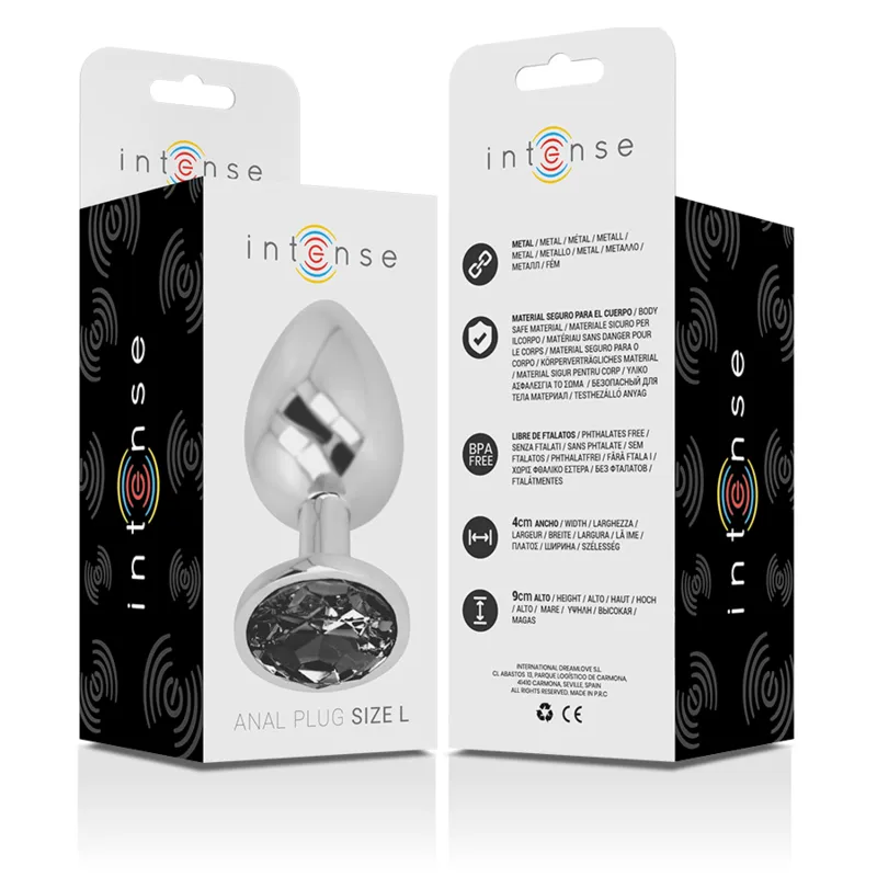 Intense - Metal Aluminum Anal Plug With Black Glass Size L 5