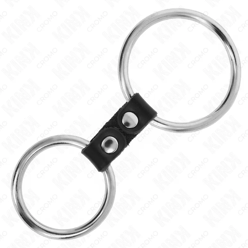 Kink - double metal penis ring 3.7 cm to 5 cm connected by leather strap model 2