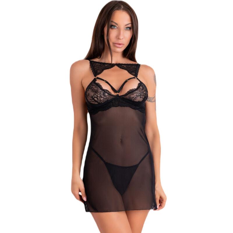 Livco Corsetti Fashion - Krolina Lc 90734 Chemise + Thong Black L/Xl