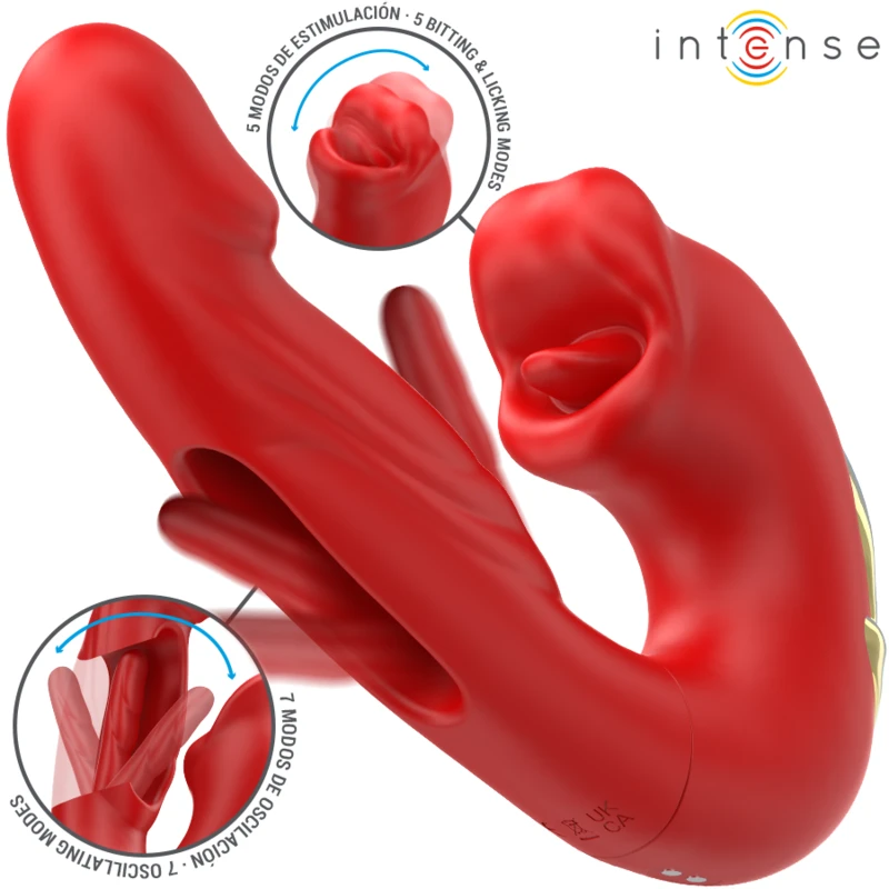 Intense - nathy double vibrator with multifunction stimulating mouth red 1