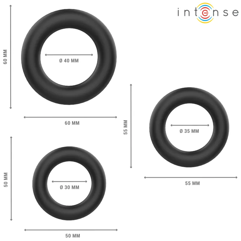 Intense - hugh 3 basic silicone penis rings black 2