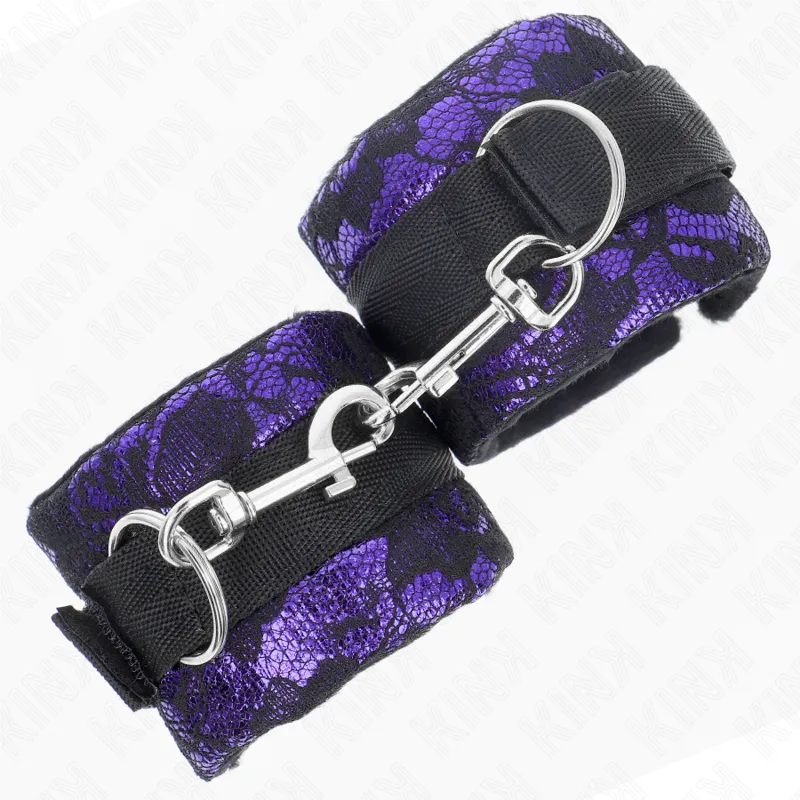 Kink - Short Velvet Lace Wrist Restraints And Nylon Bind Purple / Black 23 X 6.5 Cm