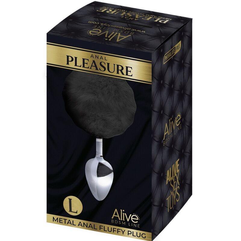 Alive - Anal Pleasure Plug Smooth Metal Fluffy Black Size L