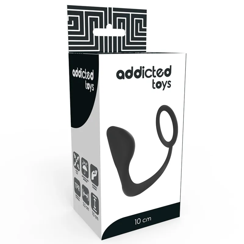 Addicted Toys Anal Plug And Cock Ring 10cm Black - Análny Kolík S Krúžkom