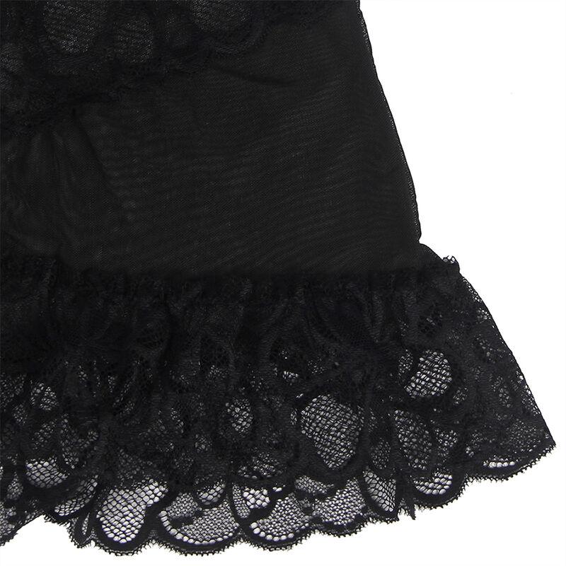 Subblime - Babydoll With Adjustable Straps And Transparent Lace Floral Print Black S/M