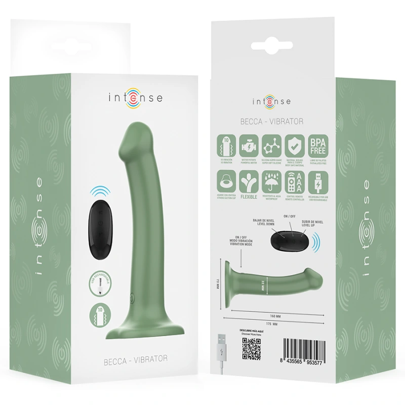 Intense - becca vibrator with suction cup 10 vibrations green remote control 7