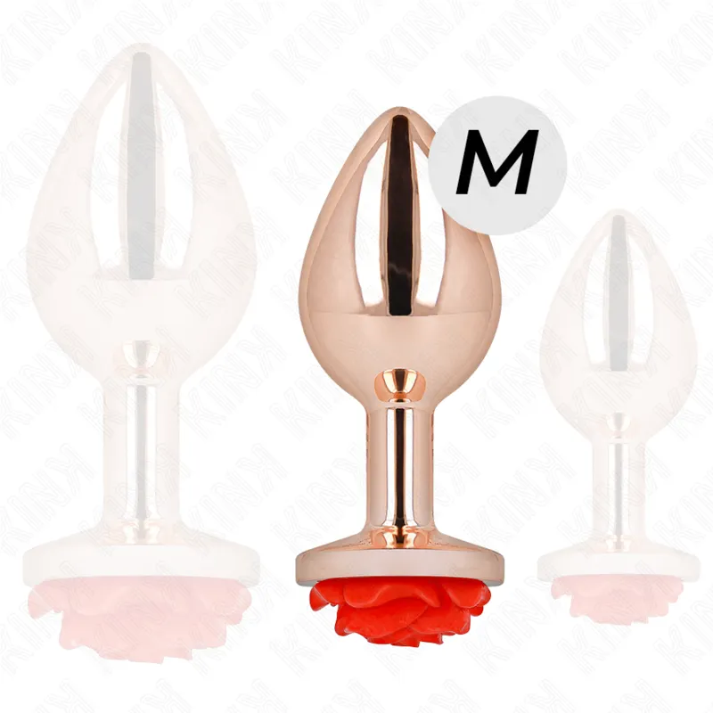 Kink - pink gold anal plug with red rose m 1