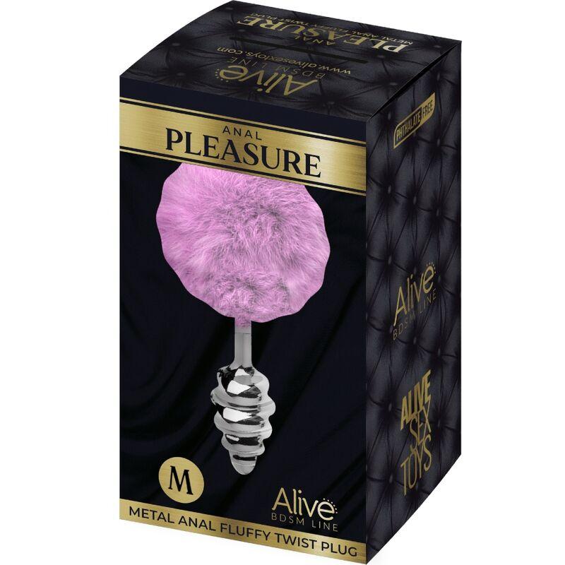 Alive - Anal Pleasure Plug Spiral Metal Fluffy Violet Size M