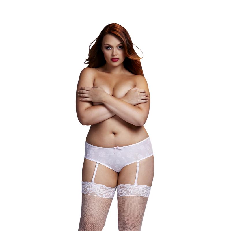 Baci Lingerie - Rose Open Crotch Boyshort Panty White Xl