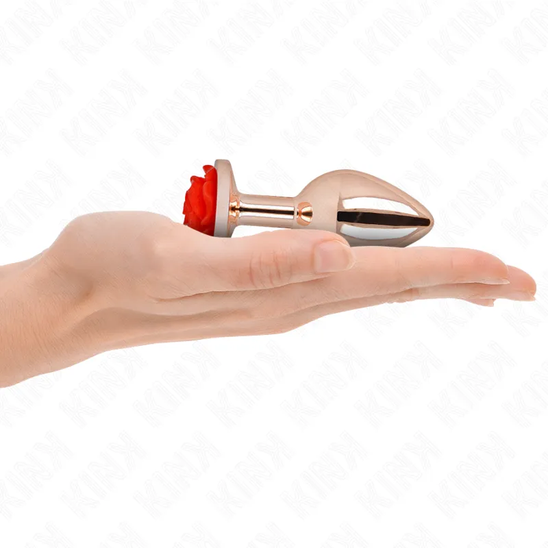 Kink - pink gold anal plug with red rose m 2