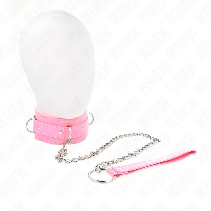 Kink - Collar With Leash 65 Cm With Restrictions Pink 36-42 Cm X 5.5 Cm