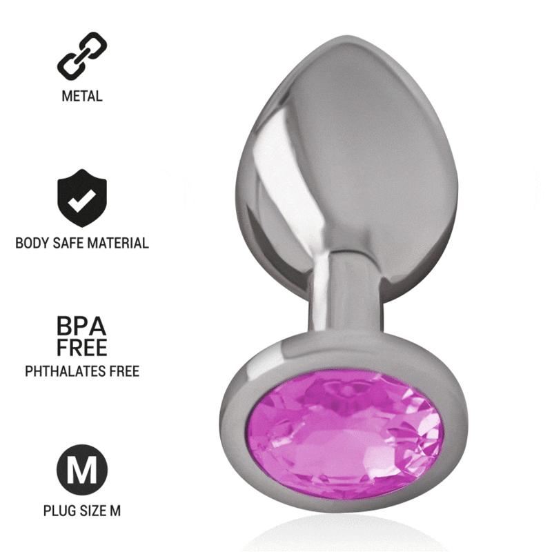 Intense - Metal Aluminum Anal Plug With Pink Glass Size M - Análny Kolík