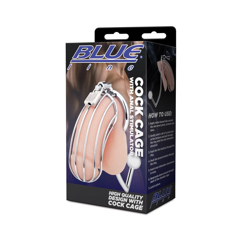 Blueline - Cock Cage With Anal Stimulator Silver