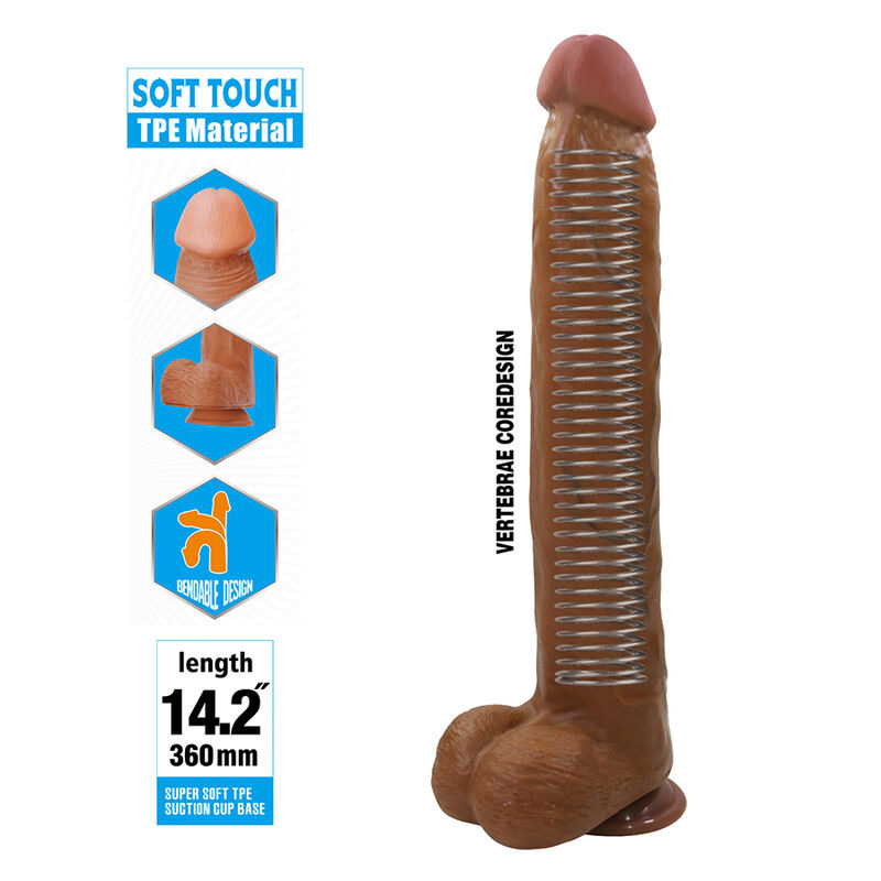 Pretty love - dany realistic flexible dildo with suction cup 36 cm -Ø- 5.6 cm brown 5