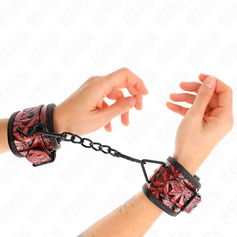 Kink - Diamond Pattern Wrist Restraints Dark Red Adjustable 17-26 Cm X 5.5 Cm