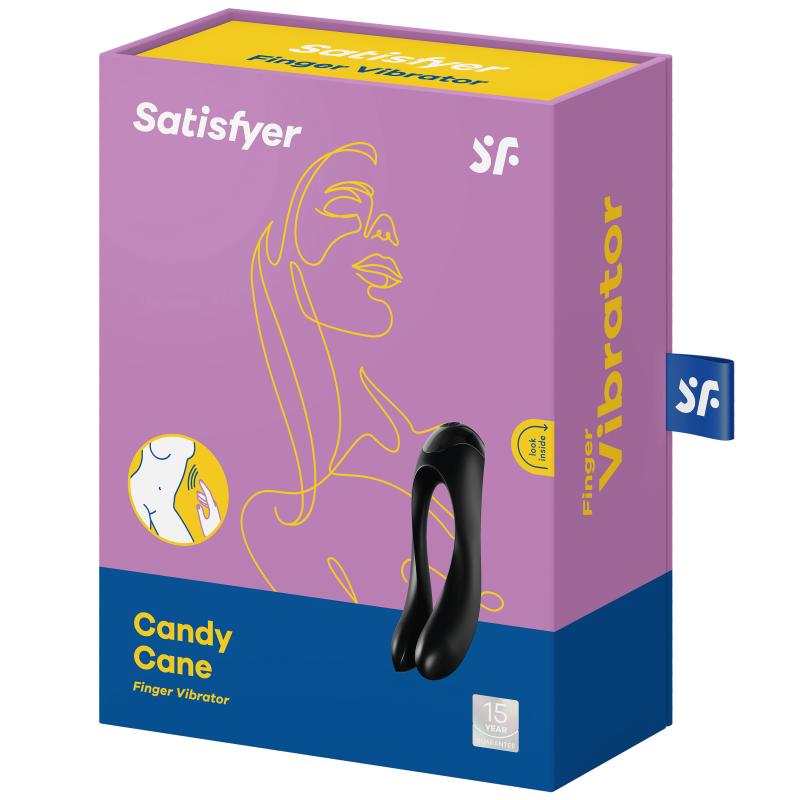 Satisfyer - Candy Cane Finger Vibrator Black - Prstový Vibrátor