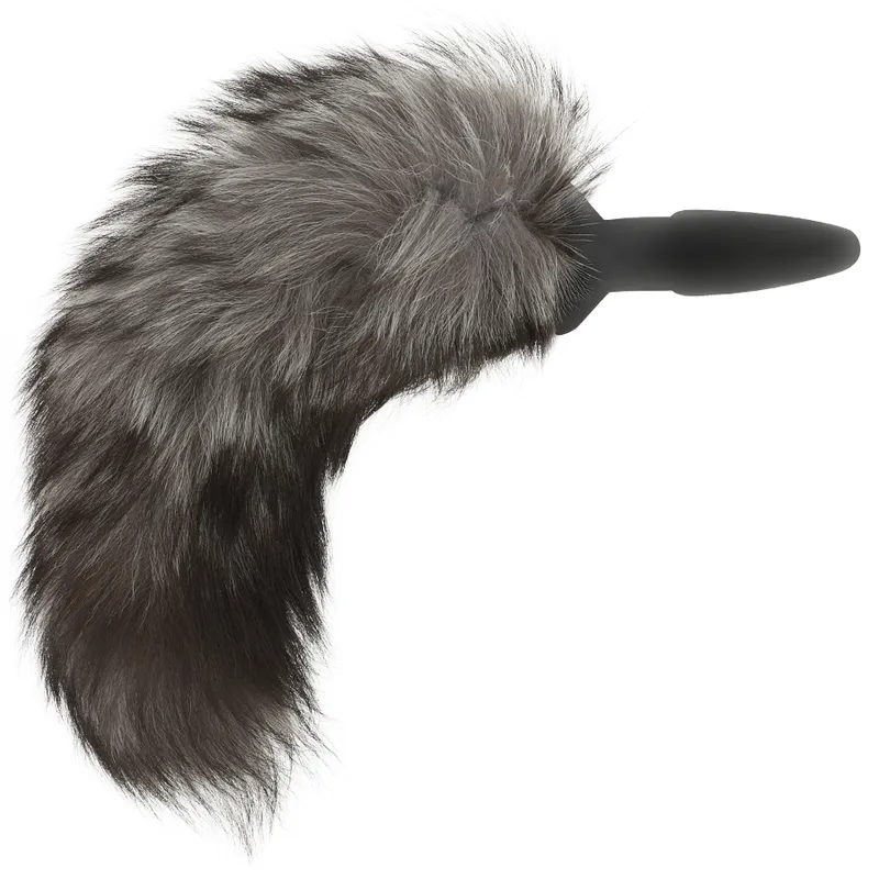 Ohmama Silver Butt Plug 12 Cm And Black Tail