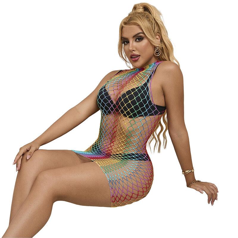 Subblime - 952433 rainbow high neck sleeveless fishnet bodystocking one size 2