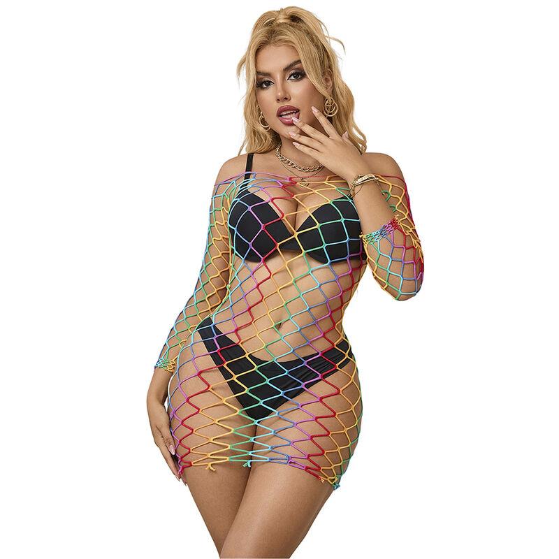 Subblime - 952426 rainbow long sleeve fishnet bodystocking one size