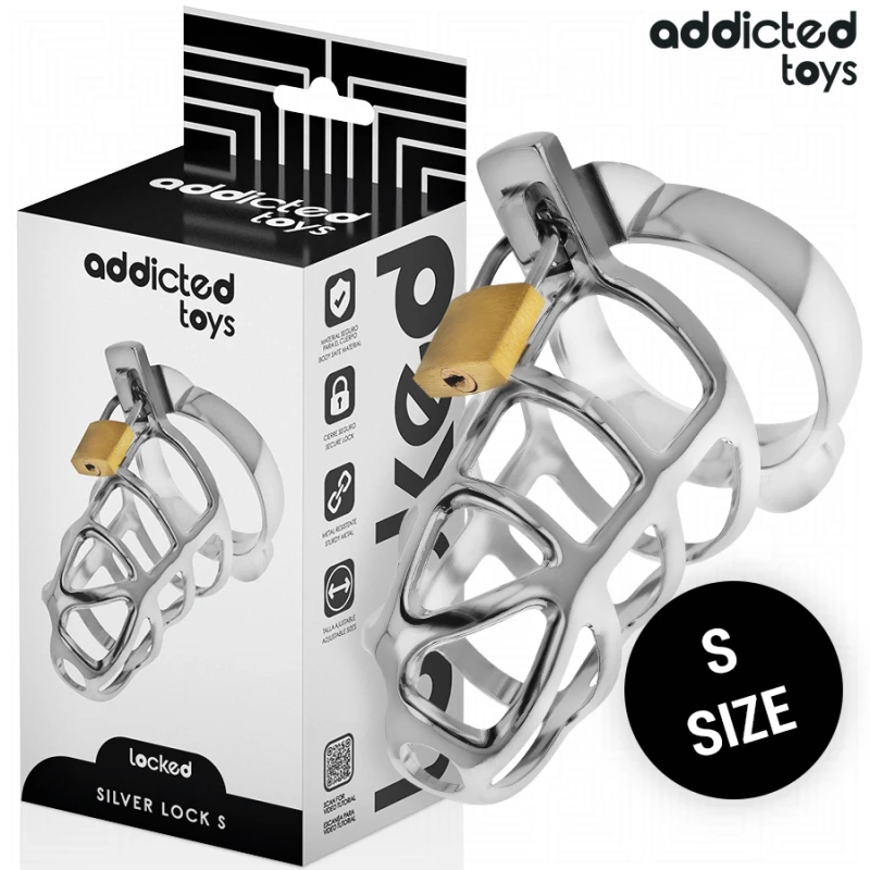 Addicted toys locked - silver lock metal penis cage size s