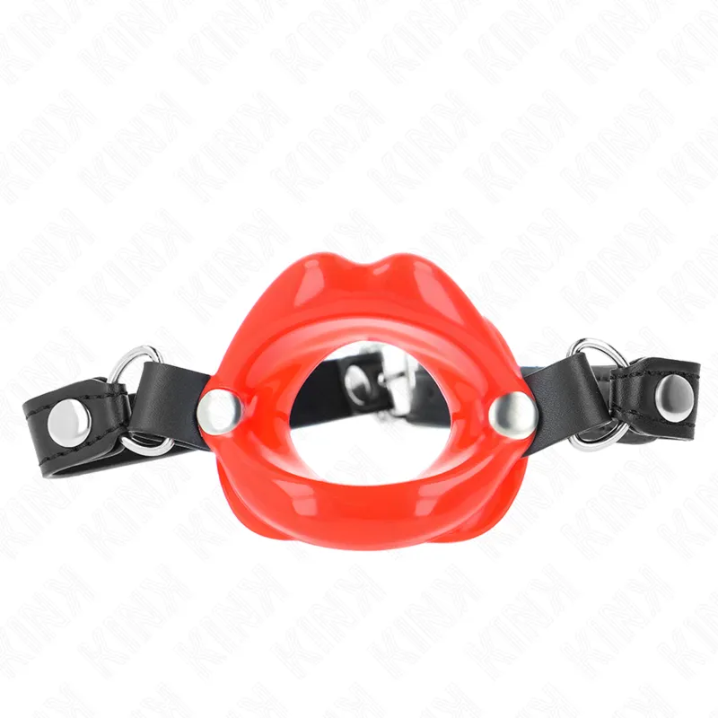 Kink - Lip 8 Cm Gag With Red Leatherette Strap 63 X 2 Cm Adjustable 39-58 Cm