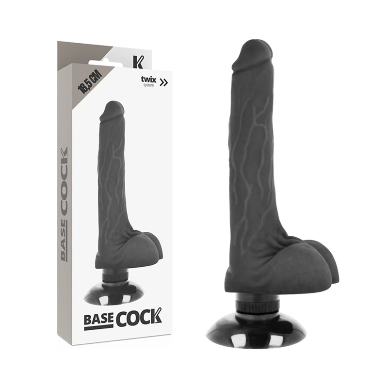 Basecock - realistic vibrator 2-1 black 18.5 cm -o- 4 cm