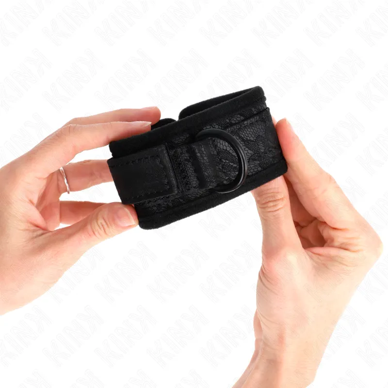 Kink - Dark Lace Covered Wrist Cuffs Neoprene Adjustable Black 20-29 Cm X 5 Cm 2