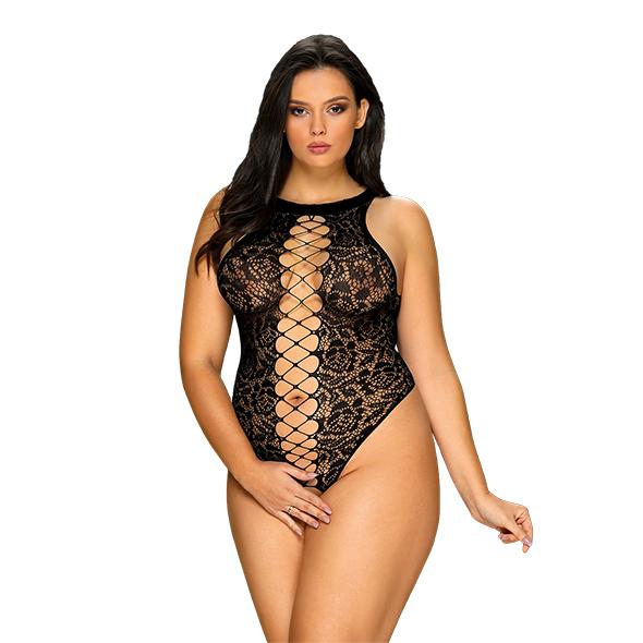 Obsessive - Sexy Lace Crotchless Bodysuit Black Xl/2xl