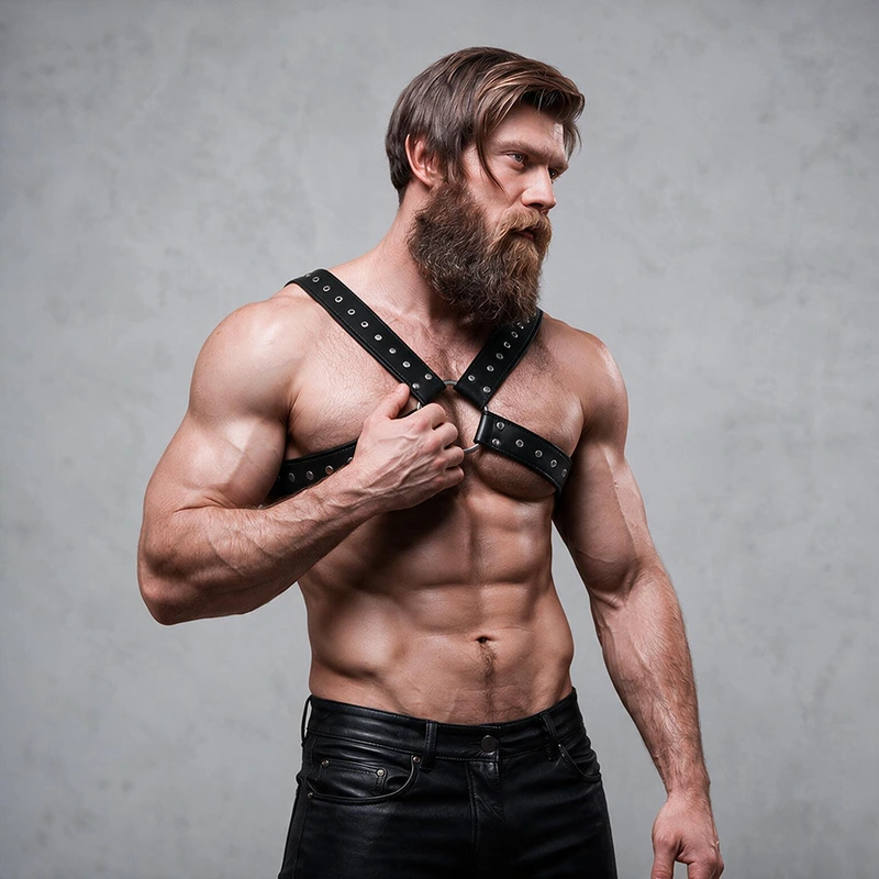 Fetish submissive attitude - mens cross-over eco-leather chest harness with studs 2