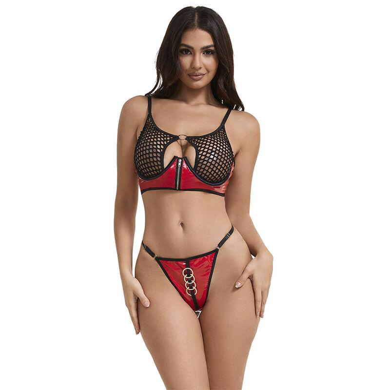 Subblime - 955540 red patent leather mesh zipper bra set l/xl