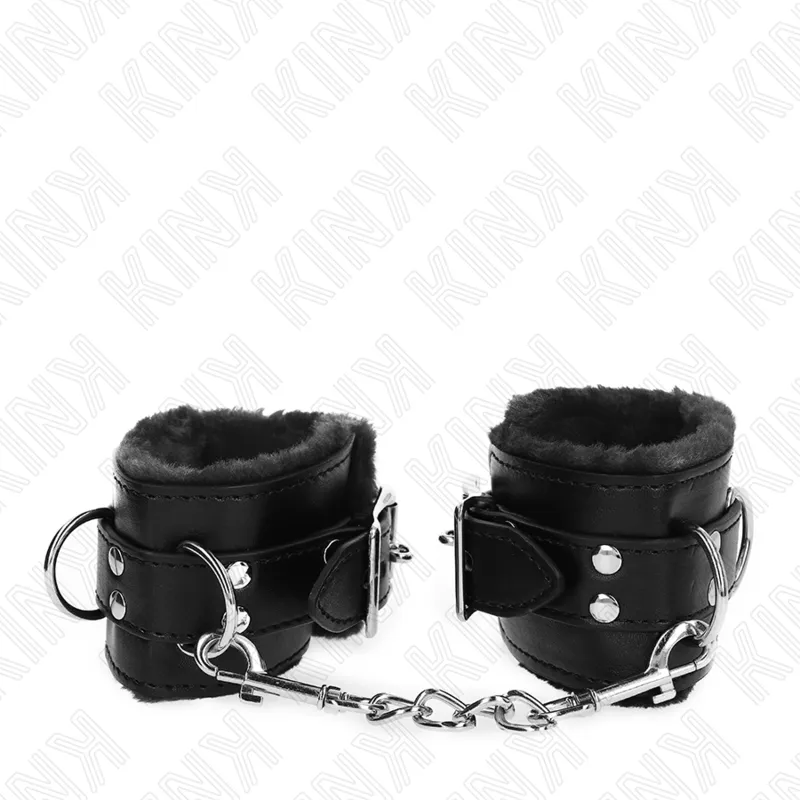 Kink - Fur Lined Wrist Restraints Black With Black Belt Adjustable 17-29 Cm X 6 Cm 2
