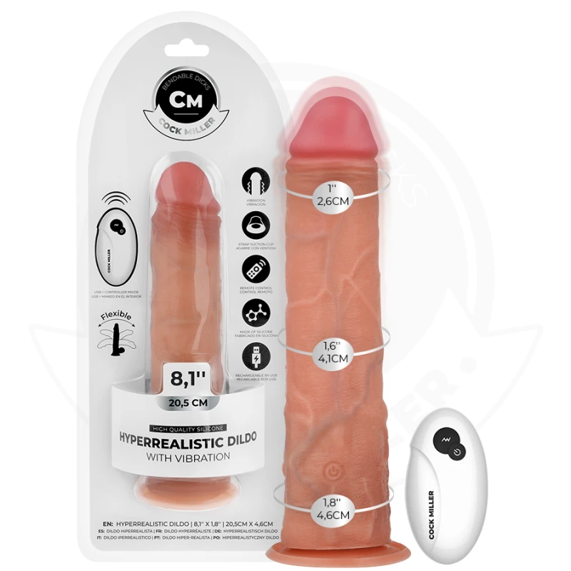 Cock miller - realistic dildo with suction cup and remote control vibration 20.5 cm
