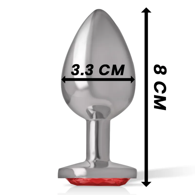 Intense - Metal Aluminum Anal Plug With Red Glass Size M - Análny Kolík