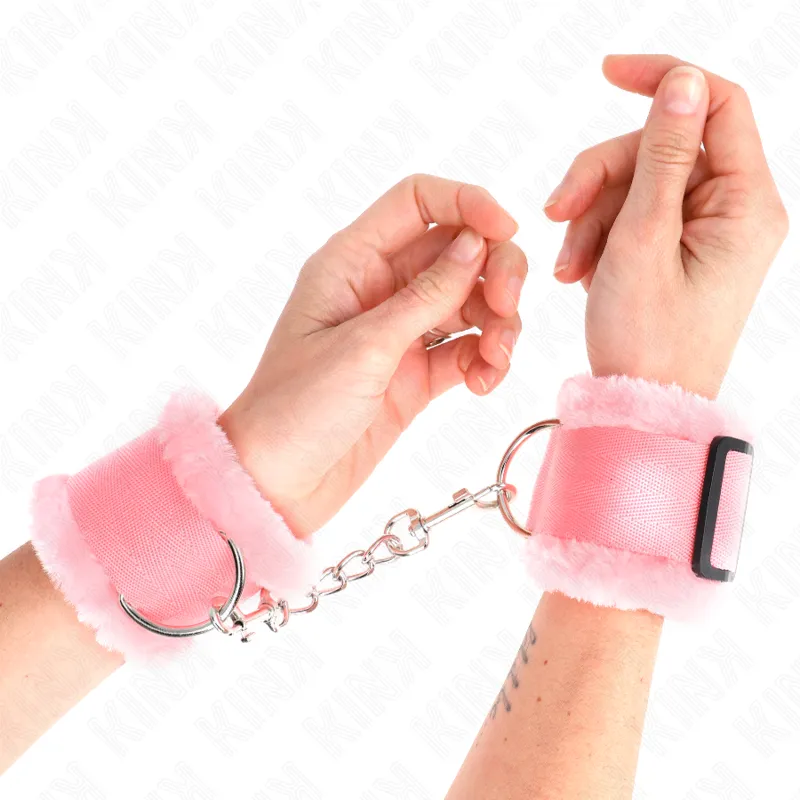 Kink - Furry Lined Wrist Restraints Pink Adjustable 17-31 Cm X 7 Cm