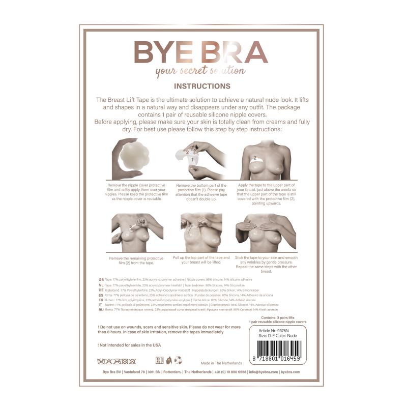 Bye Bra - Breast Lift & Silicone Nipple Covers 3 Pairs Beige D-F