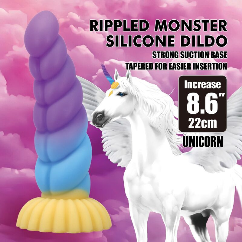 Power monsters - unicorn tricolor fantasy silicone dildo 22 cm Ø 5 cm 8