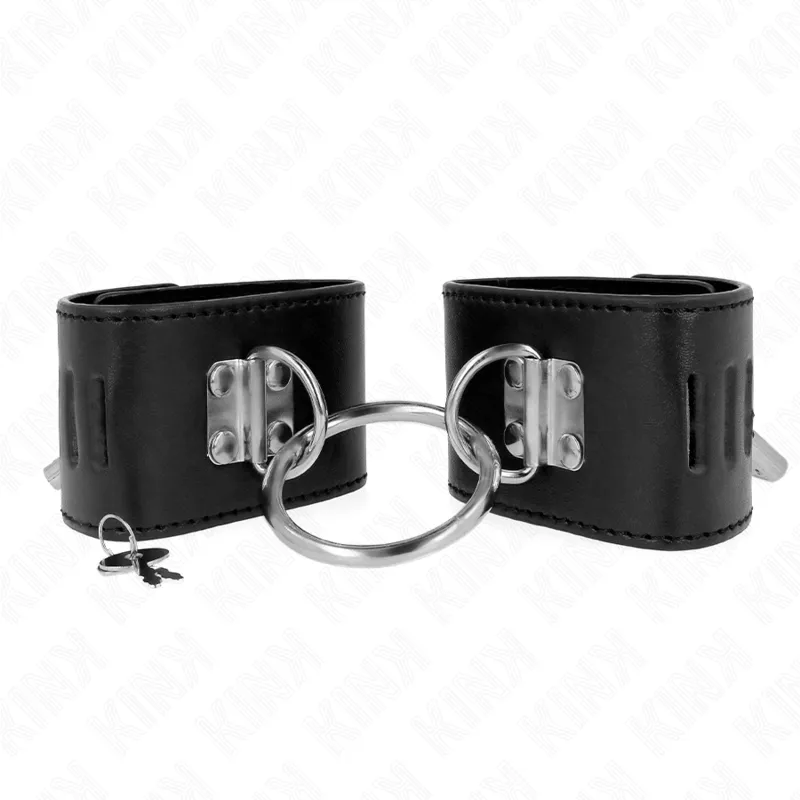 Kink - Fixed Wrist Restraints With Ring And Padlock Closure Black Adjustable 16-23 Cm X 5.