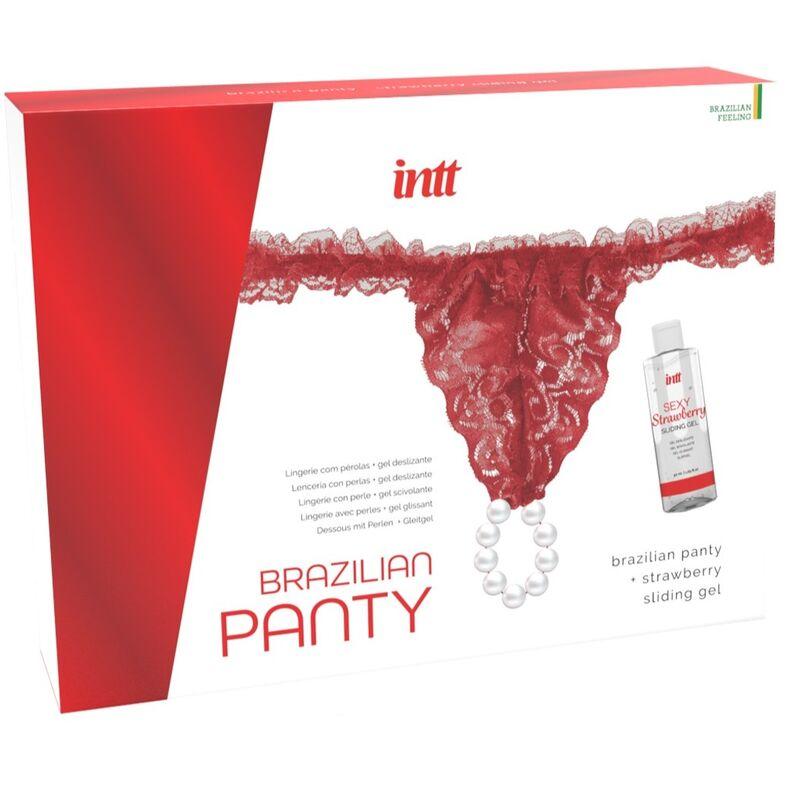 Intt - Brazilian Red Panty With Pearls And Lubricating Gel 50ml